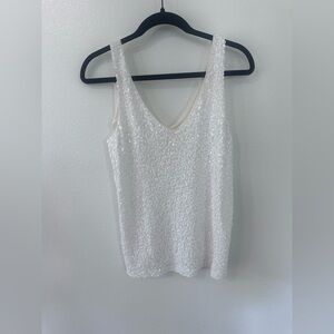 J.Crew White Sequin V-Neck Tank Top - Women Small